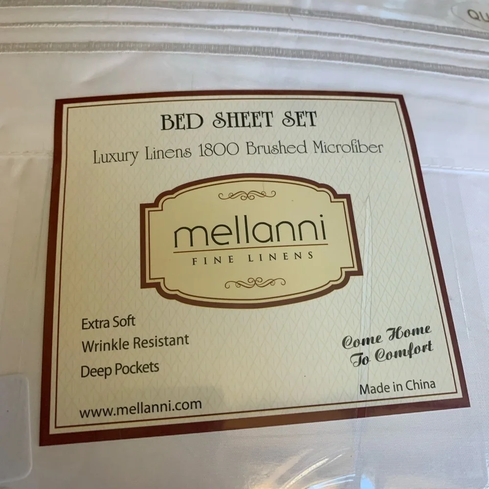 Mellanni Queen Size Sheet Set White Brushed Microfiber Deep Pockets NEW